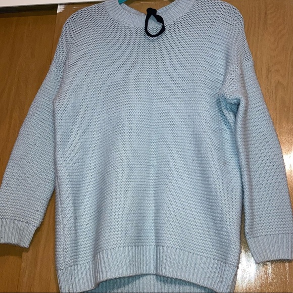 Forever 21 Sweater Open Back Bow Tie Blue Knit Small - Picture 2 of 6